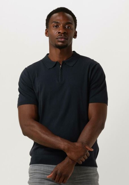 Donkerblauwe PURE PATH Polo KNITTED SHOTSLEEVE POLO HALF ZIP WITH CHEST EMBROIDERY - large