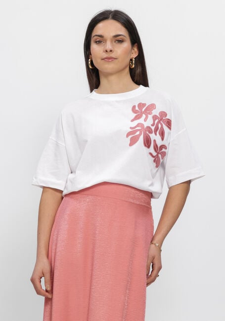 Witte JANSEN AMSTERDAM Tops & T-shirts RILEY SHIRT CO 184 SHORT SLEEVE WIDE FIT SATIN EMBROIDERY FLOWER - large