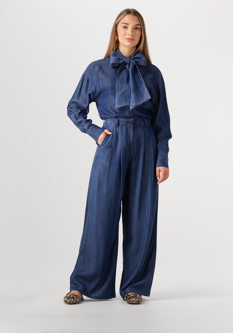 Donkerblauwe SELECTED FEMME Wide jeans SLFJANNA HW PLEATED CHAMBRAY - large