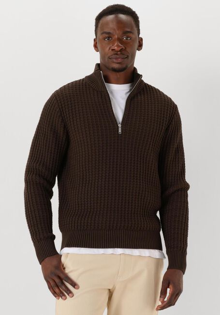 Bruine SELECTED HOMME Trui SLHTOM LS KNIT STRUCTURE HALF ZIP - large