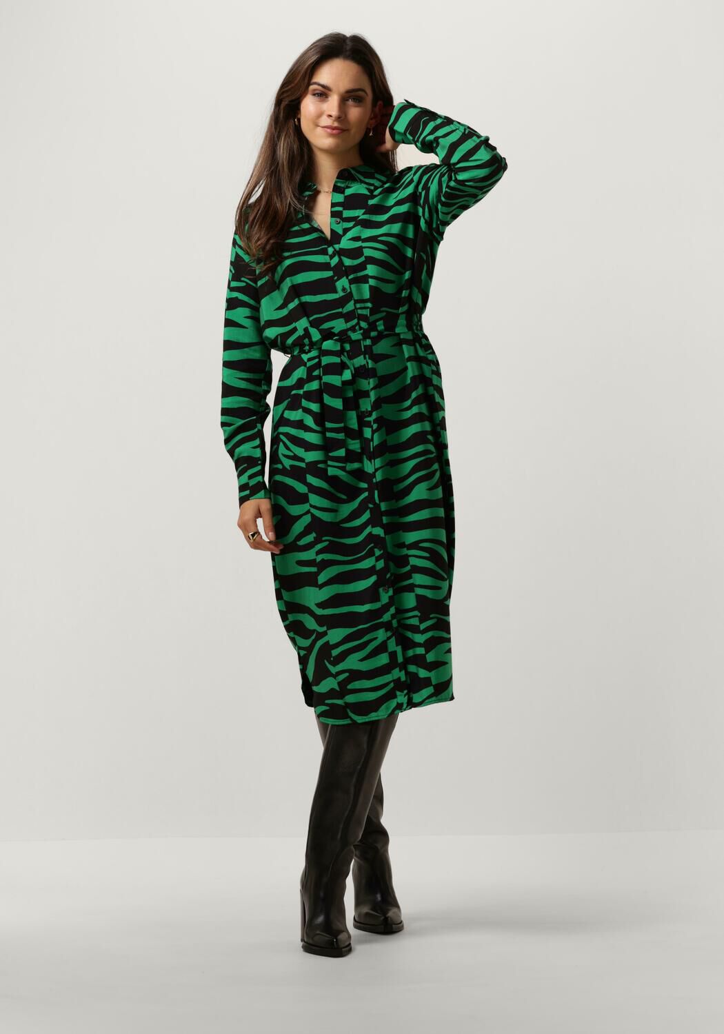 groene object midi jurk objcira l s shirt dress 129