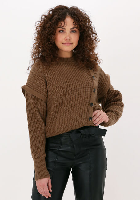 Bruine CO'COUTURE Trui ROWIE FRONT BUTTON KNIT - large