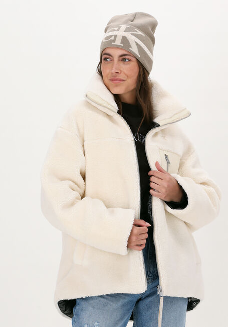 Creme CALVIN KLEIN Teddy jas BACK EMBROIDERY SHERPA JACKET - large