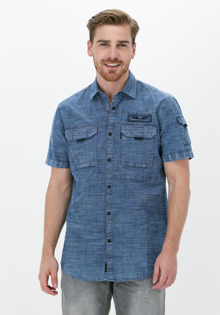 Blauwe PME LEGEND Casual overhemd SHORT SLEEVE SHIRT CTN INDIGO SLUB - large
