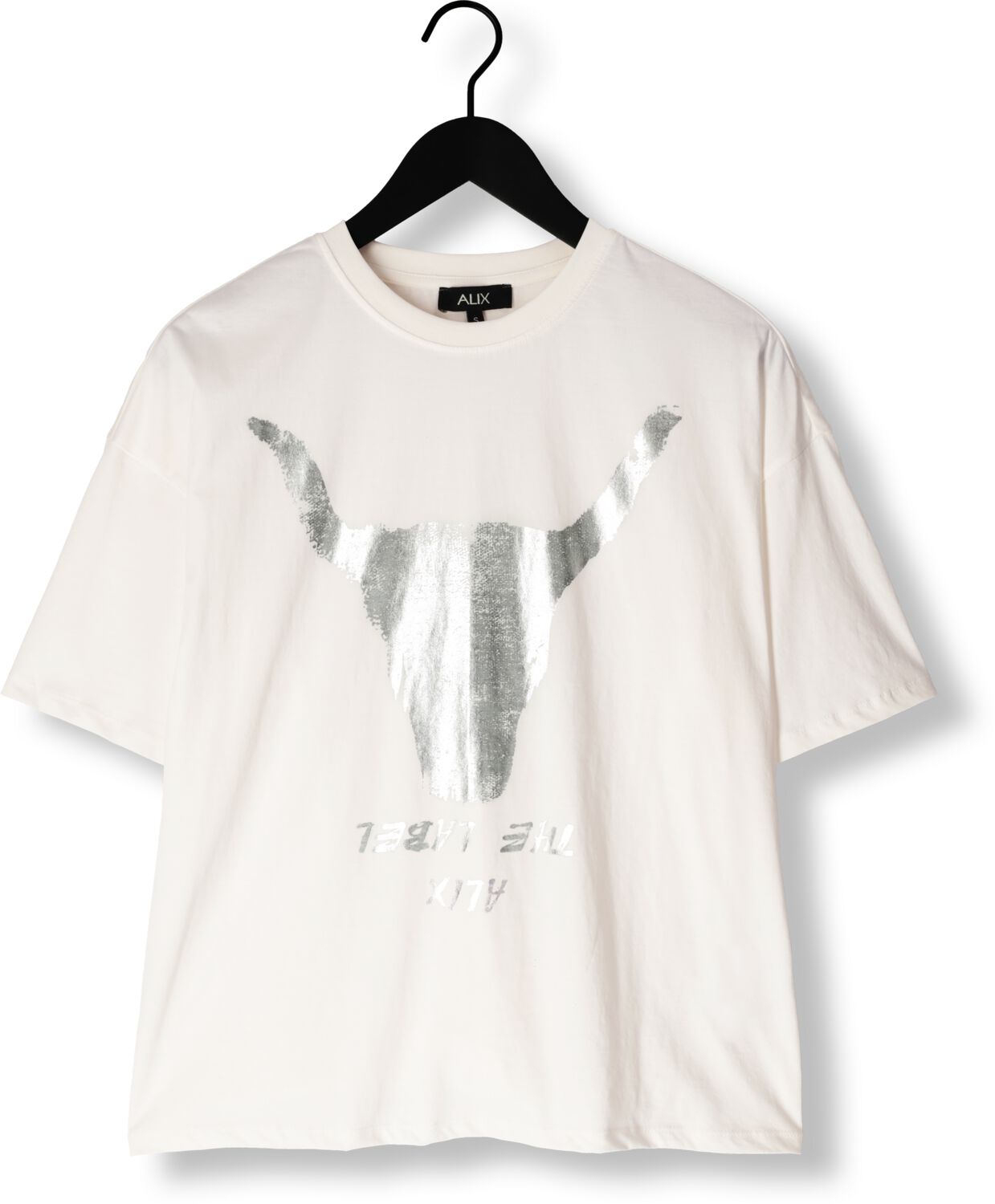 ALIX THE LABEL Dames Tops & T-shirts Ladies Knitted Silver Bull T-shirt Wit