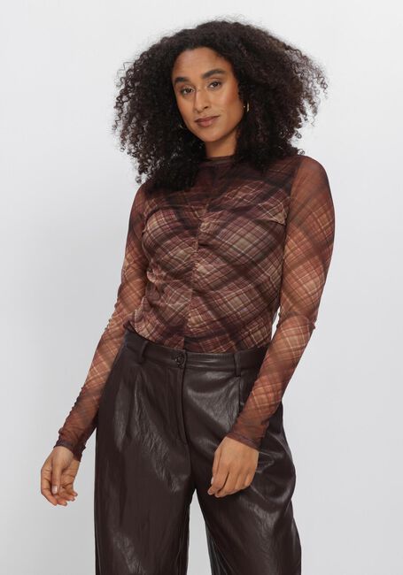 Bruine SUMMUM Trui DIAGONAL CHECK ON MESH TOP - large