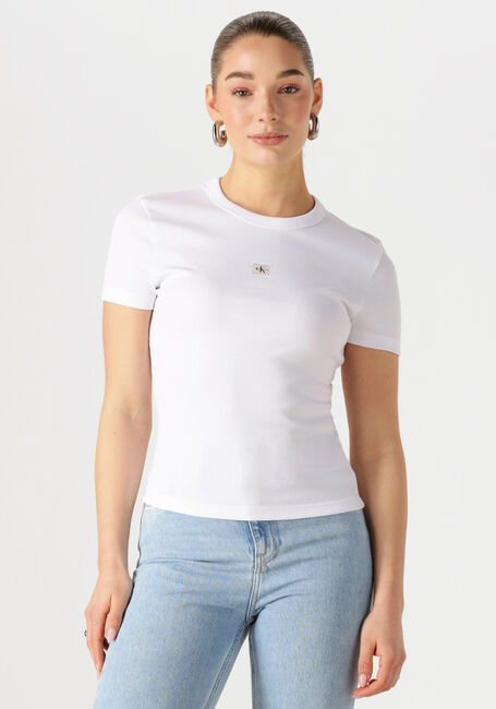 Witte CALVIN KLEIN T-shirt WOVEN LABEL RIB FITTED TEE - large