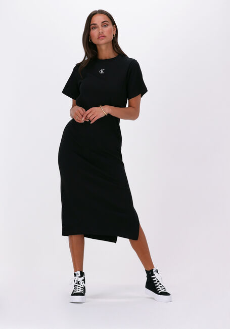 Zwarte CALVIN KLEIN Midi jurk CK RIB LONG T-SHIRT DRESS - large