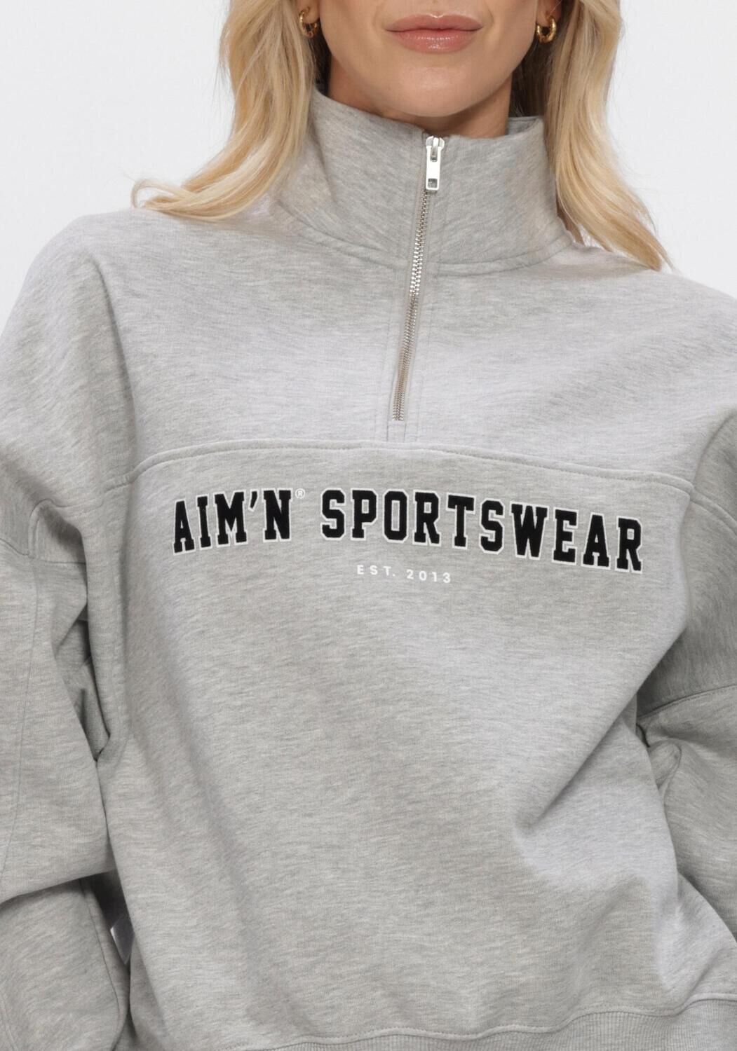 Grijze AIM'N Trui VARSITY SWEAT HALF ZIP - large