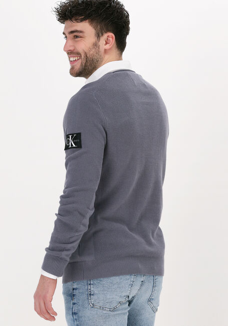Grijze CALVIN KLEIN Trui MONOGRAM BADGE CREW NECK SWEATER - large