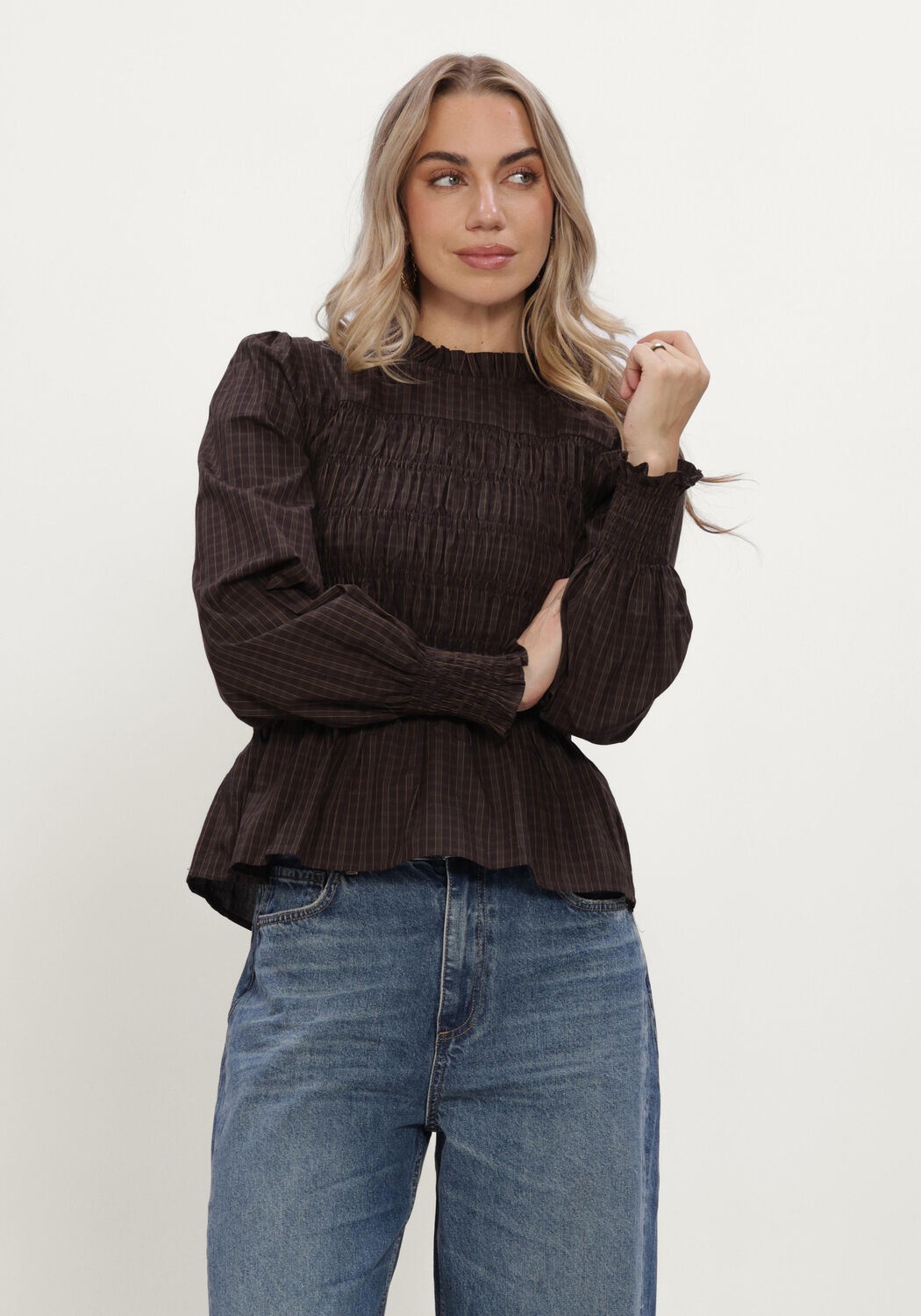 Bruine NEO NOIR Blouses POSSA BIG CHECK BLOUSE - large