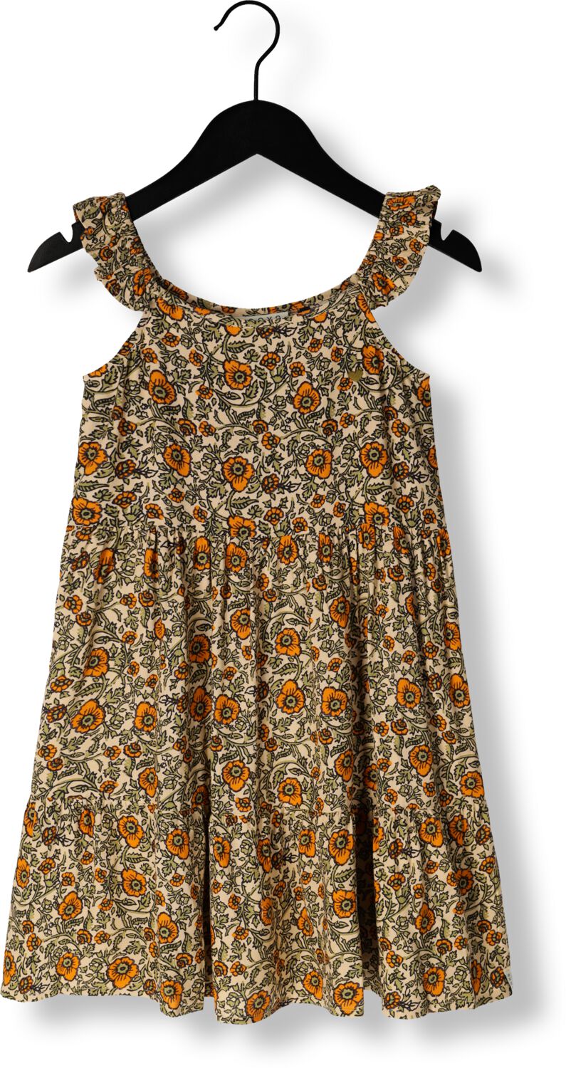 LOOXS little gebloemde jurk bruin oranje Meisjes Viscose Vierkante hals 104