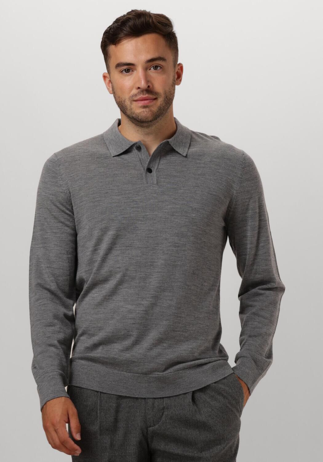 SELECTED HOMME Heren Truien & Vesten Slhtray Ls Knit Merino Polo Grijs