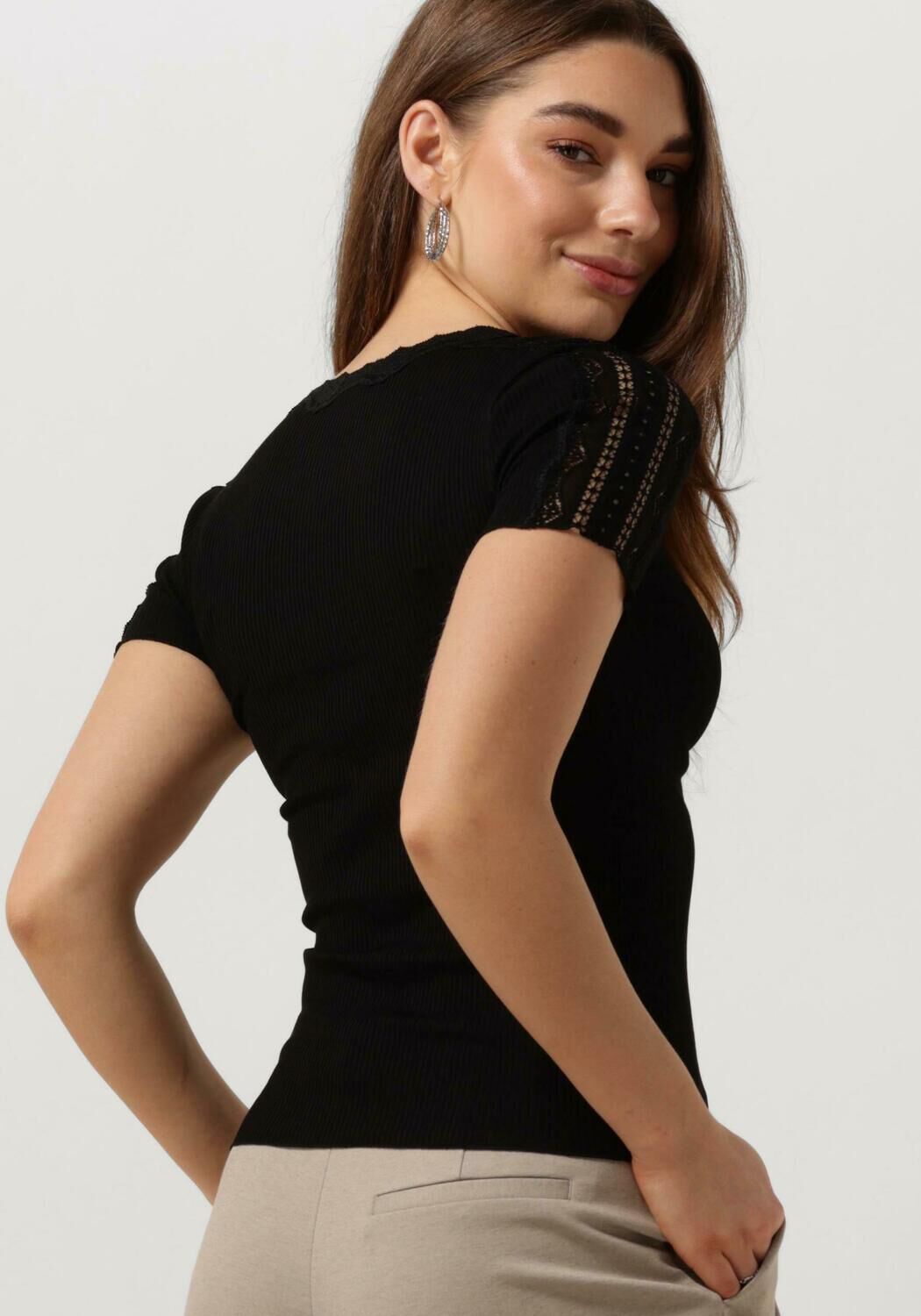 Zwarte ROSEMUNDE T-shirt BENITA SILK T-SHIRT W/ LACE - large