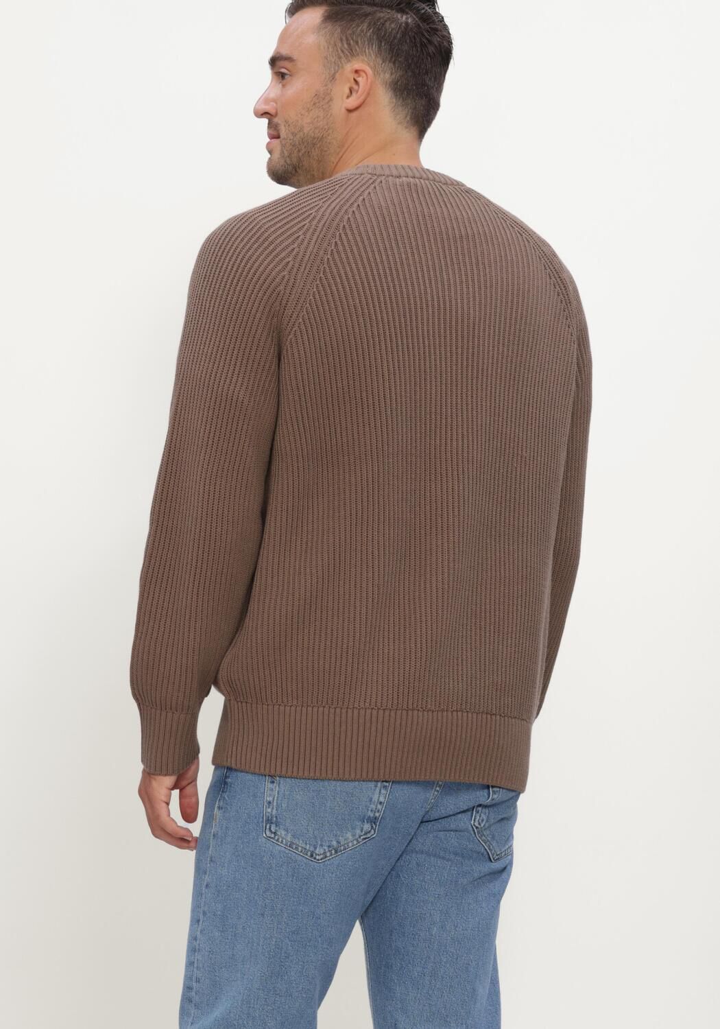 Bruine SELECTED MEN Trui SLMBRAUN KNIT RIB CREW NECK NOOS - large