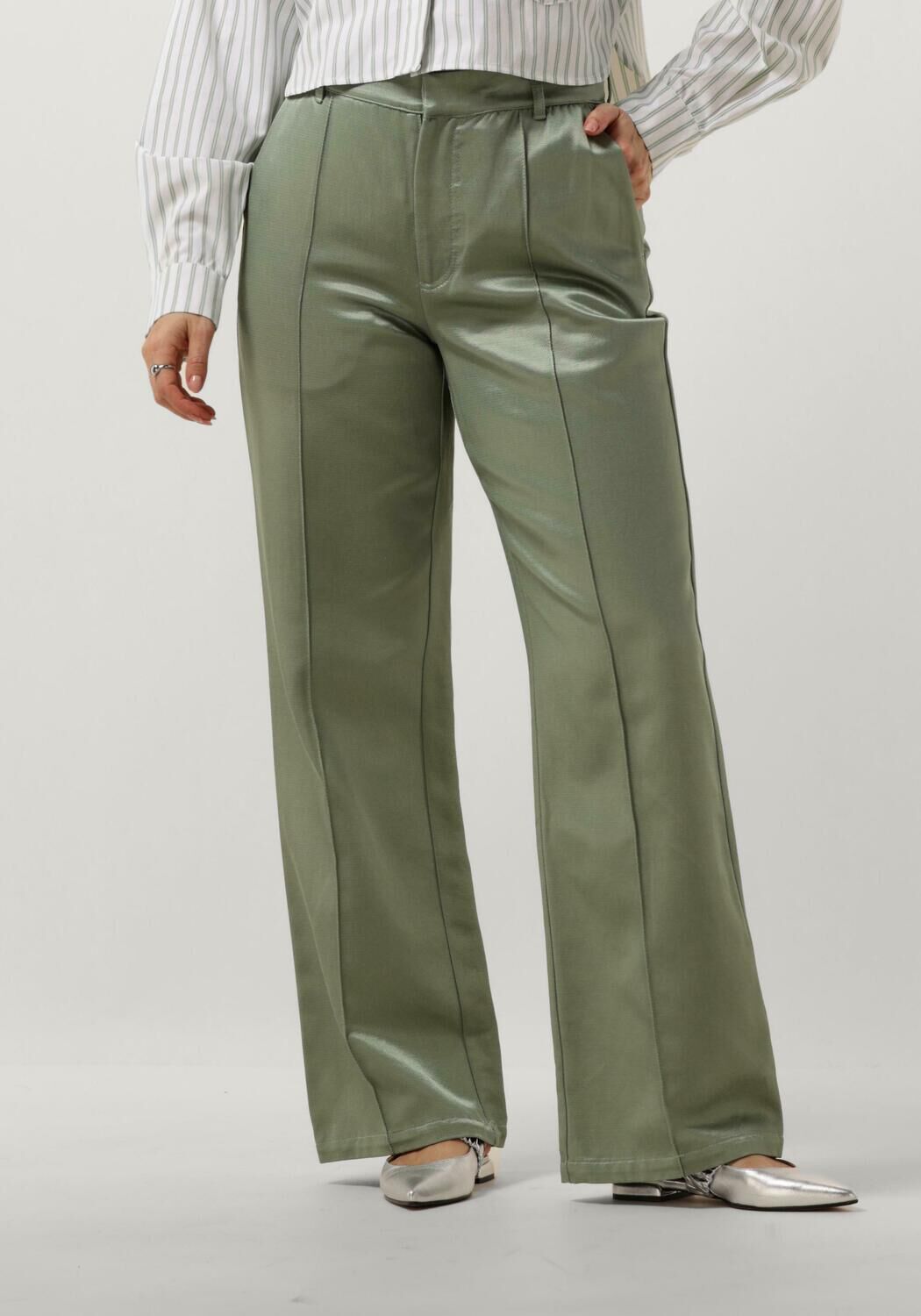 COLOURFUL REBEL Dames Broeken Wende Satin Pintuck Low Pants Groen