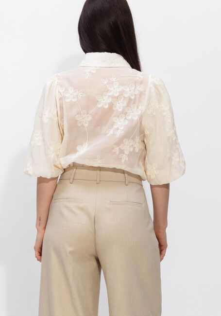 Ecru JANSEN AMSTERDAM Blouses PRIYA BLOUSE TE 773 SHORT PUFFED SLEEVE FLOWER EMBROIDERY - large