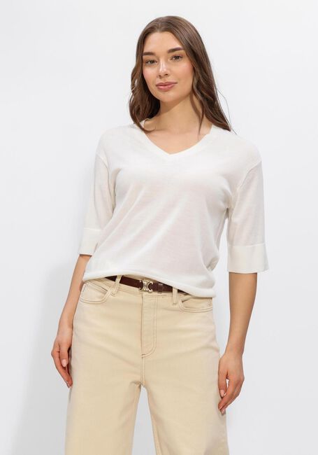 Gebroken wit SELECTED WOMEN Trui SLFTHEA SS KNIT MERINO V-NECK - large