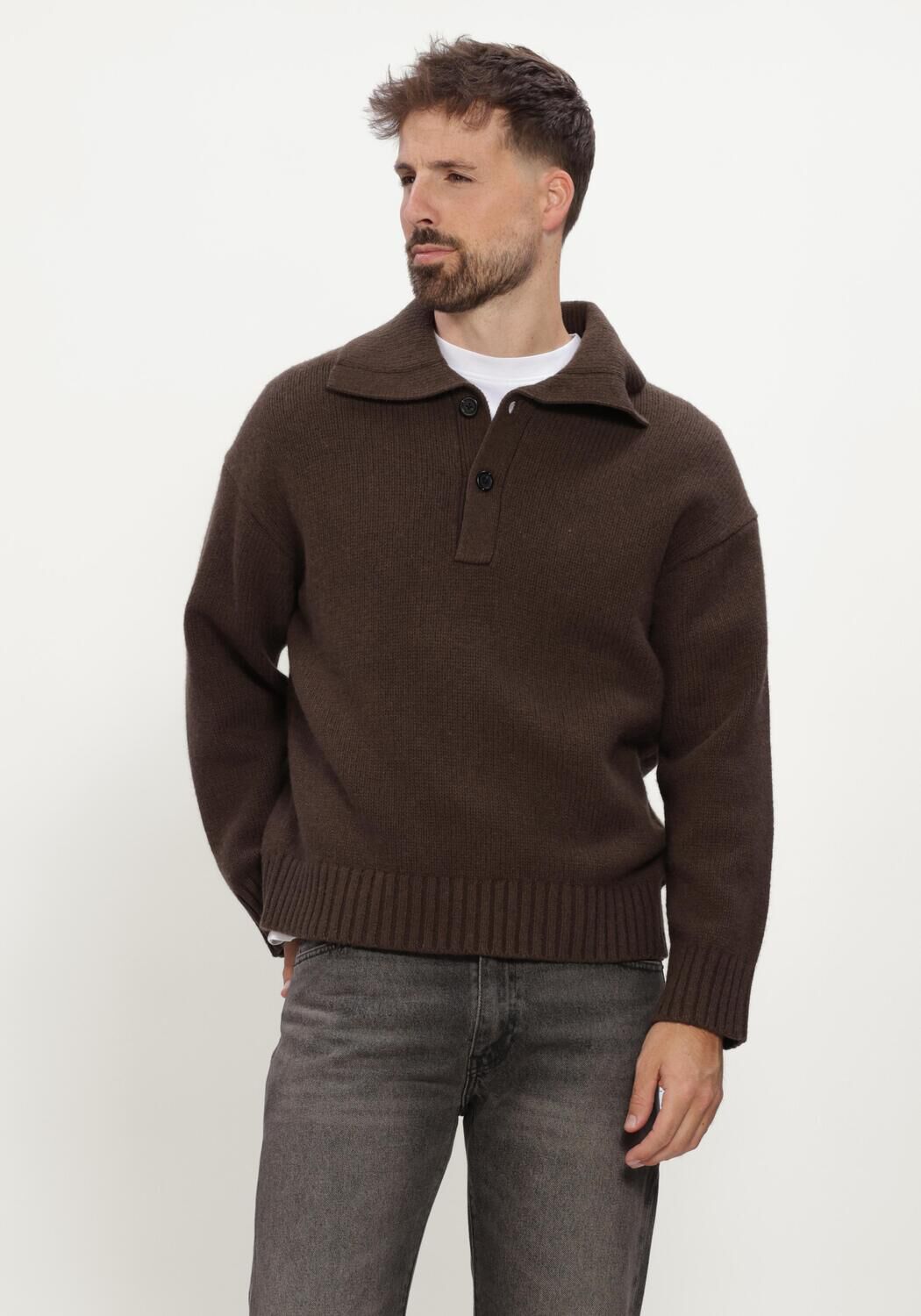 Bruine SELECTED MEN Polo SLMCODY LS KNIT POLO COLLAR - large