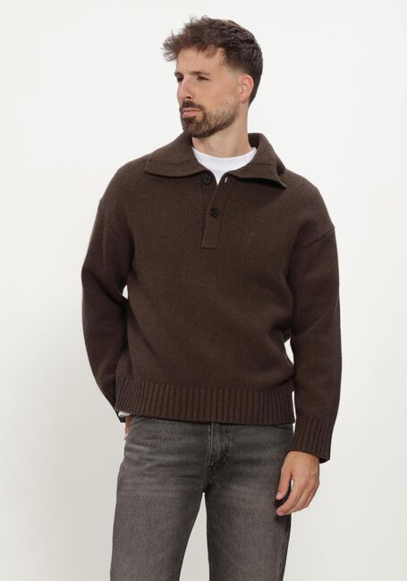 Bruine SELECTED MEN Polo SLMCODY LS KNIT POLO COLLAR - large