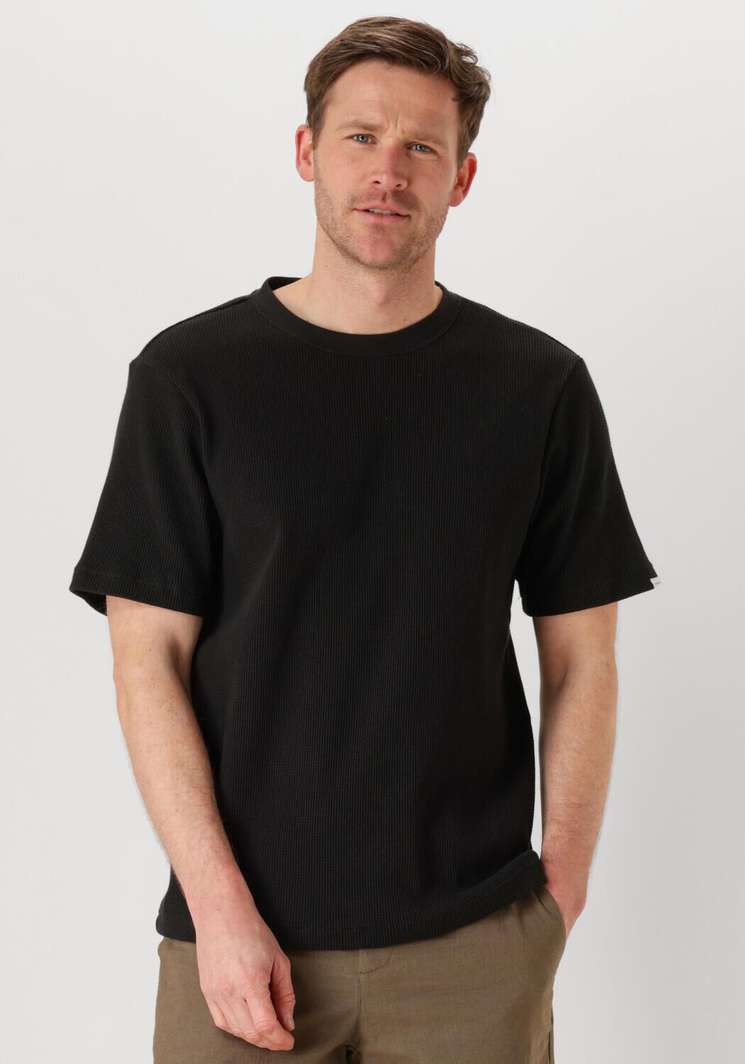 ANERKJENDT Heren Polo's & T-shirts Akkiki S s Waffle Tee Zwart