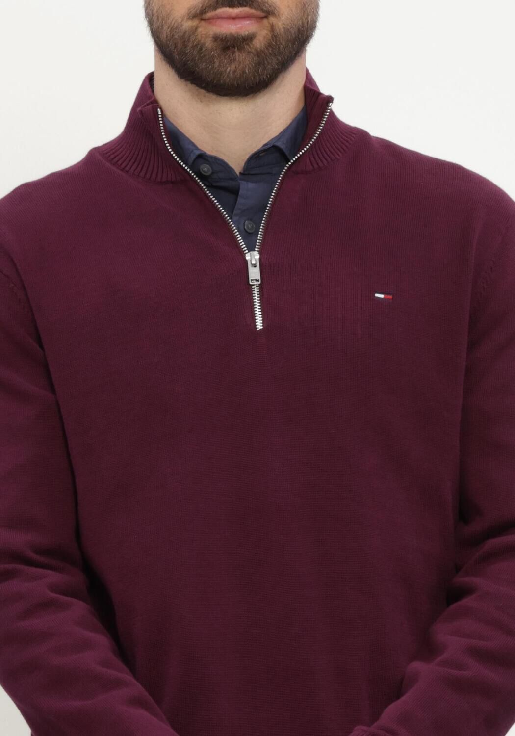 Bordeaux TOMMY JEANS Trui TJM SLM ESS LIGHT &frac14; ZIP SWTR EXT - large