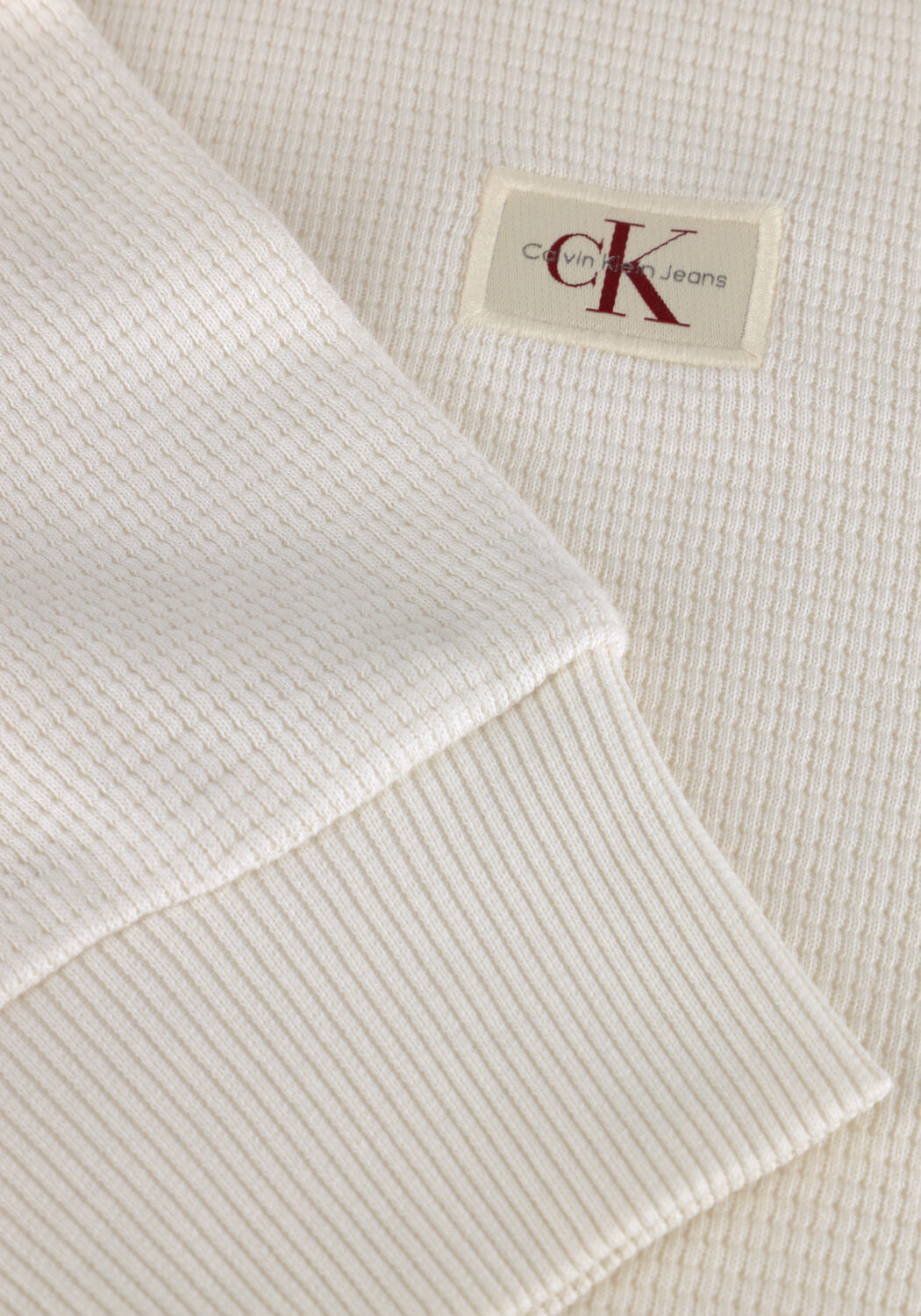Witte CALVIN KLEIN Trui WOVEN LABEL WAFFLE LS TEE - large