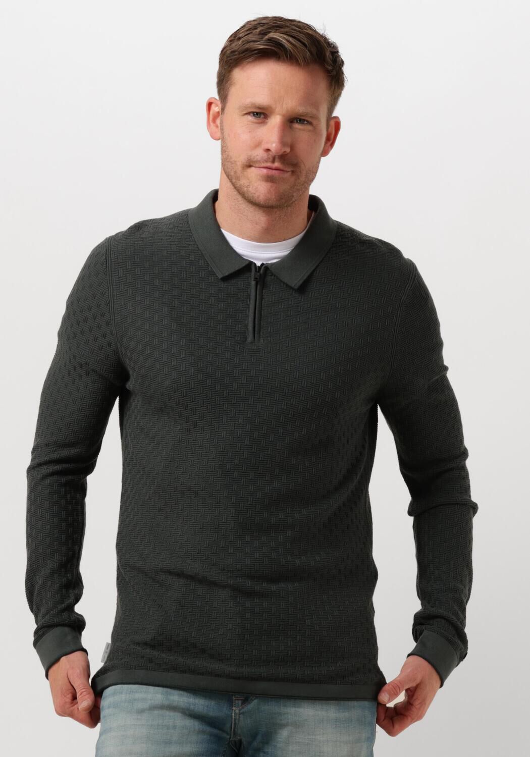 CAST IRON Heren Polo's & T-shirts Long Sleeve Polo Cotton Modal Groen