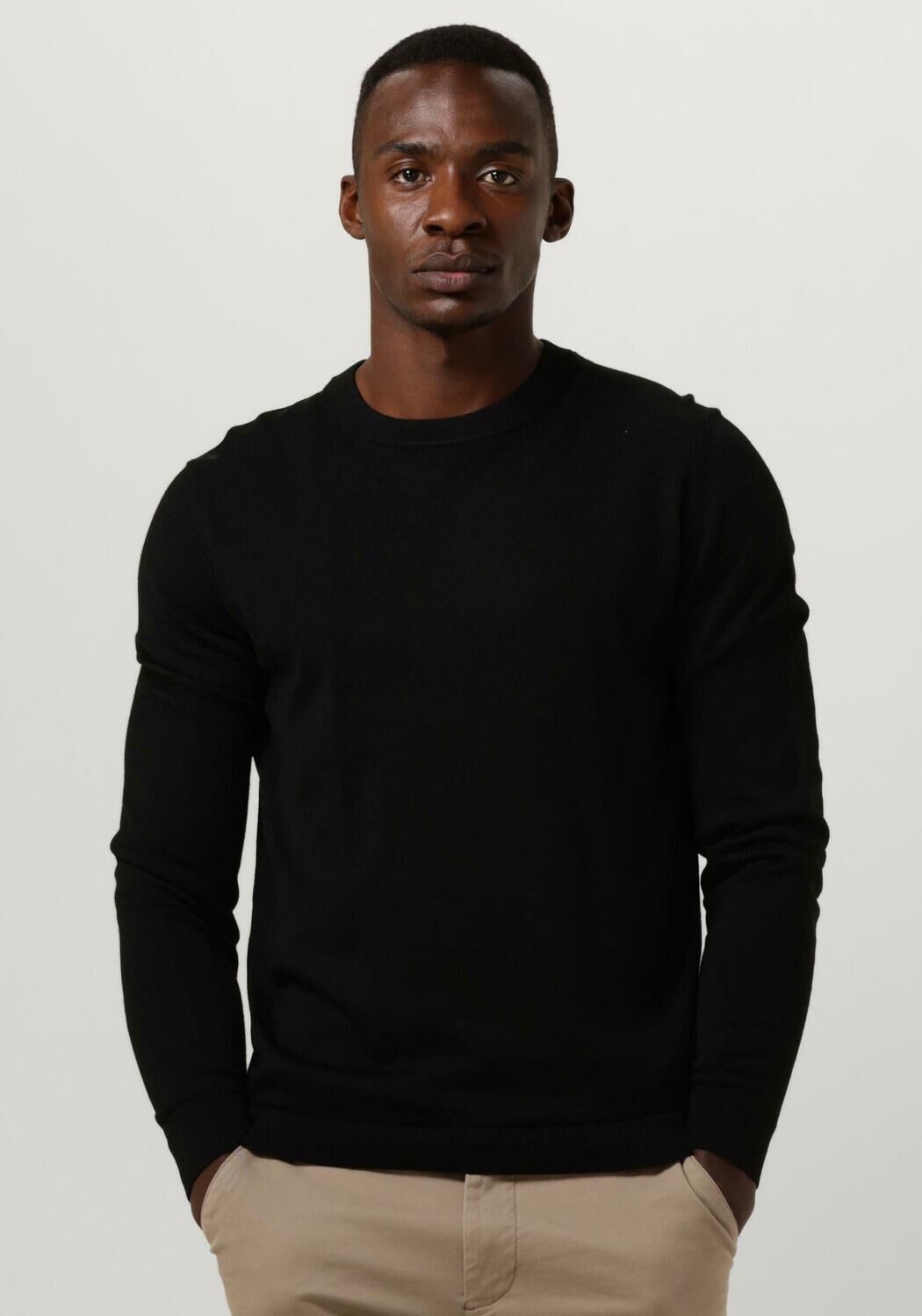 zwarte selected homme trui town merino coolmax kniw crew b