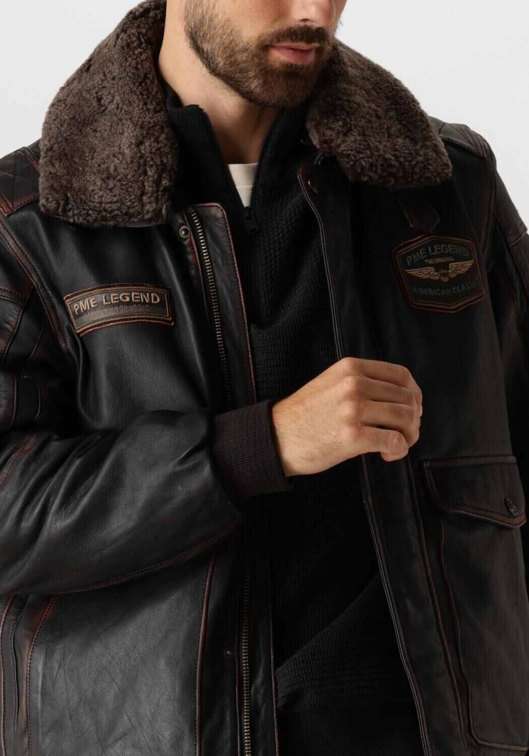 PME LEGEND Heren Jassen Flight Jacket Snowprop Sheep Veg Rubb-off Bruin