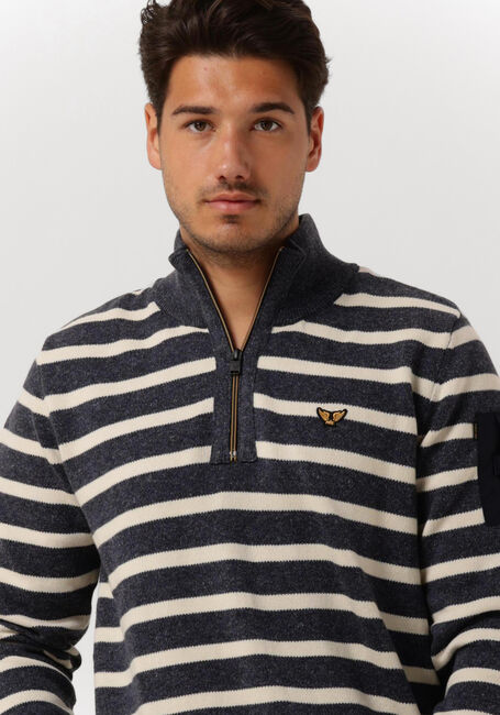 Blauwe PME LEGEND Trui HALF BUTTON + ZIP COLLAR COTTON RIB KNIT - large