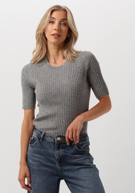 Grijze MOS MOSH T-shirt RELENA RIB SS CREW NECK KNIT - large