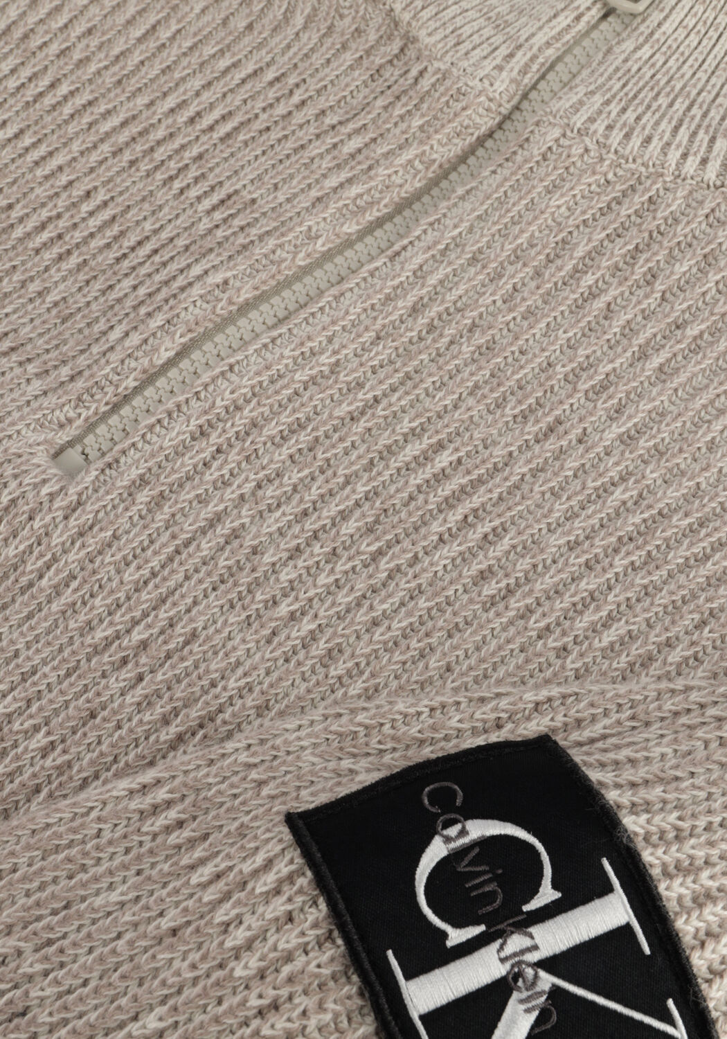 Beige CALVIN KLEIN Trui BADGE PLATED HALF ZIP SWEATER - large
