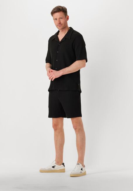 Zwarte SHIWI Casual overhemd MEN DEAN WAFFLE STRUCTURE SHORTSLEEVE - large