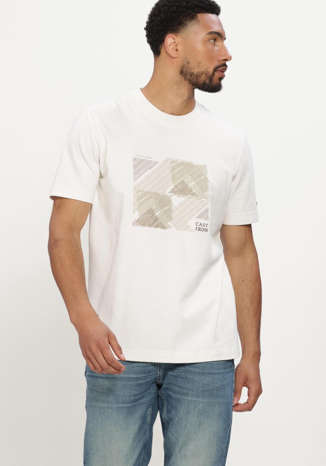 Gebroken wit CAST IRON T-shirt SHORT SLEEVE R-NECK REGULAR FIT PEACHED JERSEY - large