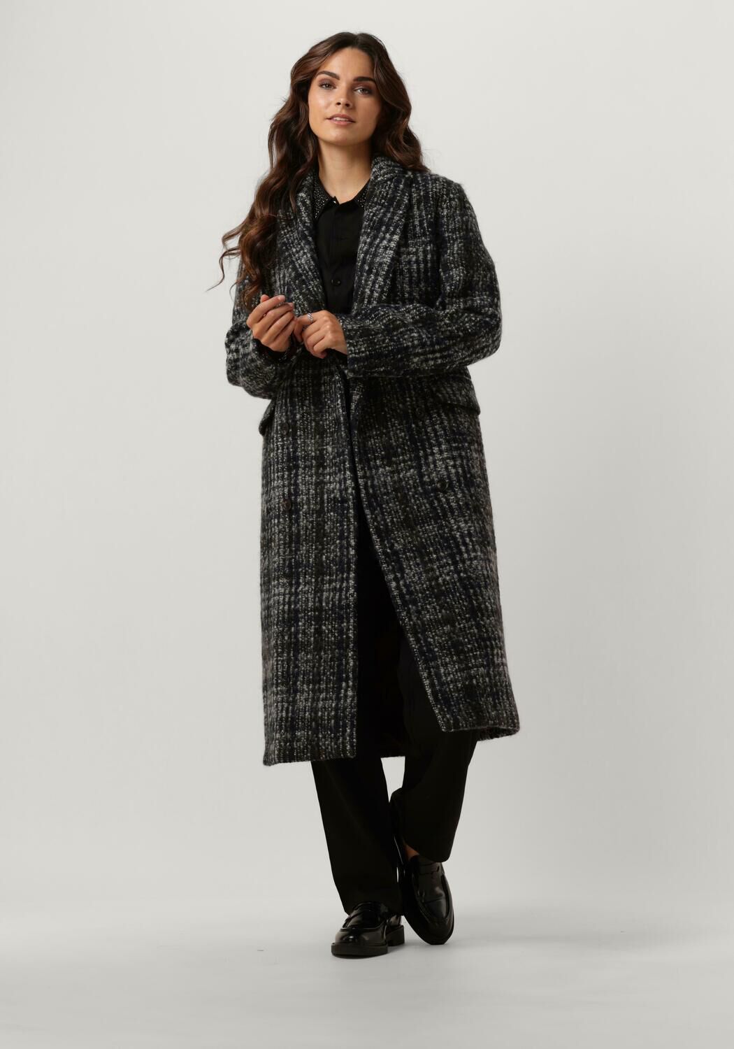 SCOTCH & SODA Dames Jassen Double Breasted Coat In A Blue Check Zwart