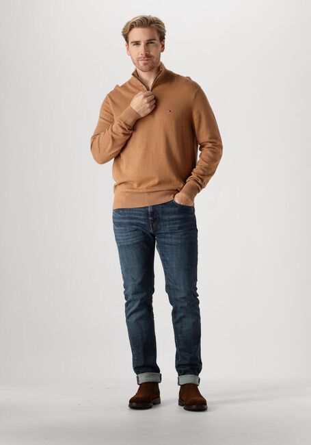 Camel TOMMY HILFIGER Trui PIMA ORG CTN CASHMERE ZIP MOCK - large