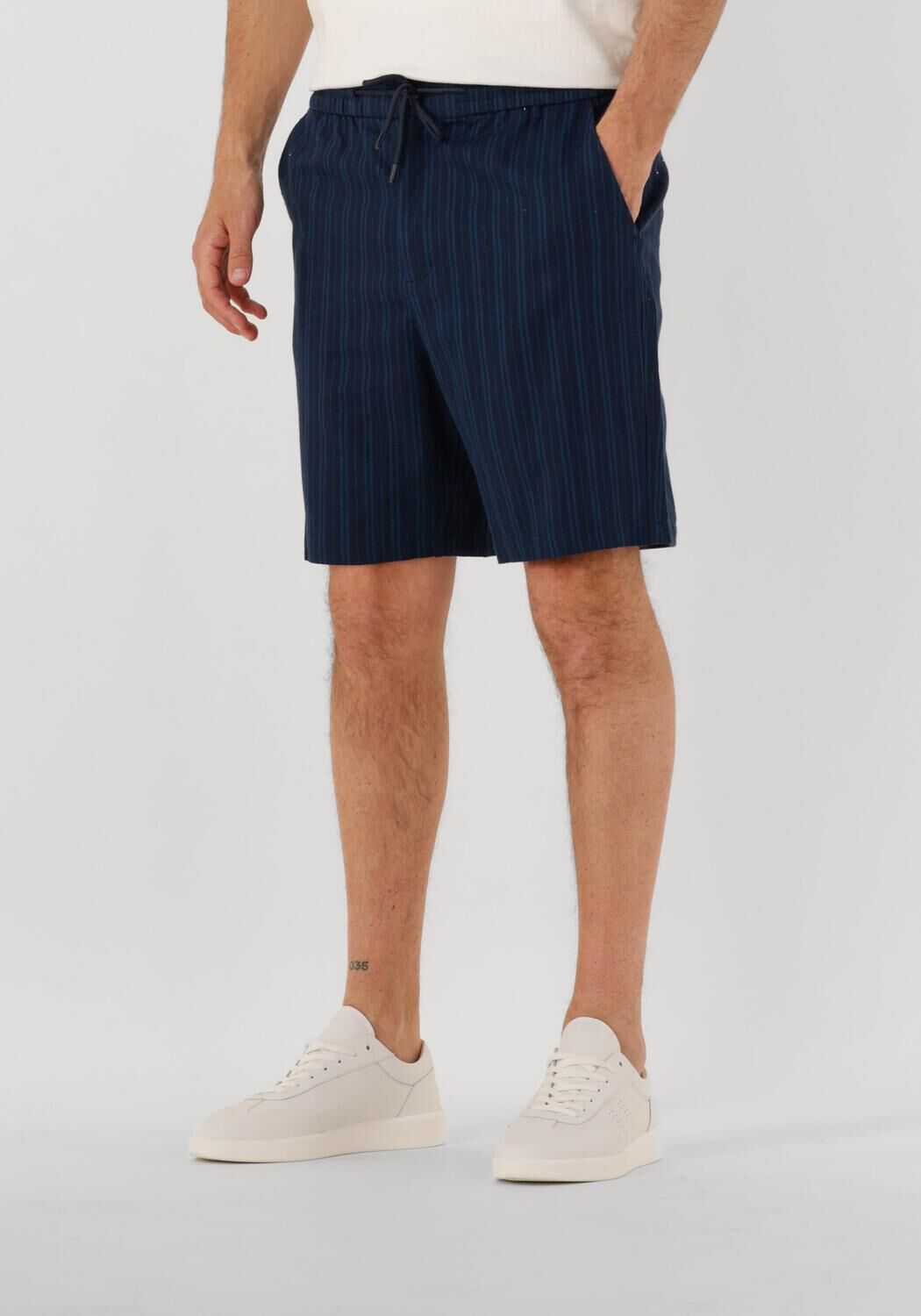 SHIWI Heren Broeken Men Lewis Linen Shorts Yam Dye Stripes Donkerblauw