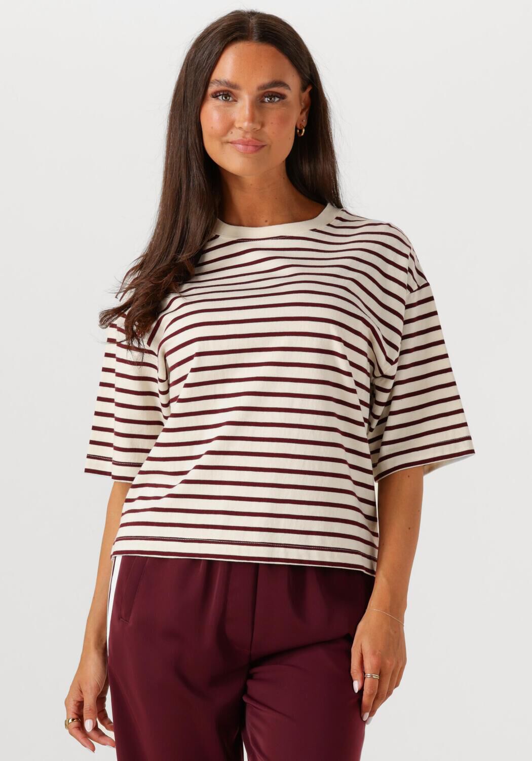 CATWALK JUNKIE Dames Tops & T-shirts Striped Loose Fit Tshirt Wit