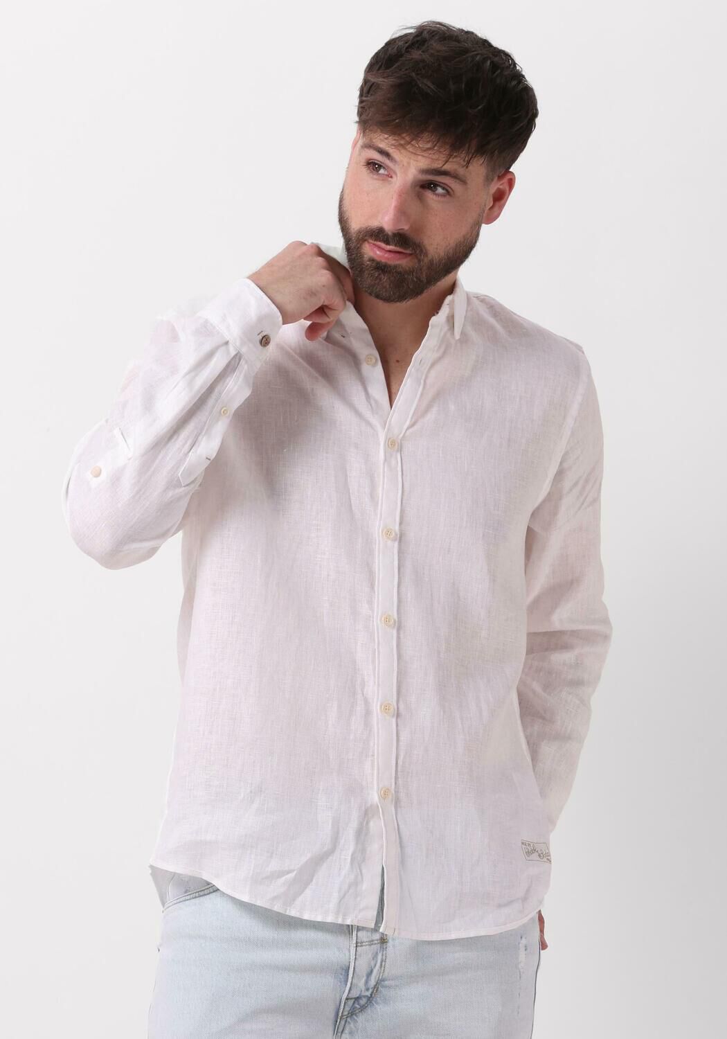 SCOTCH & SODA Heren Overhemden Linen Shirt With Roll-up Wit