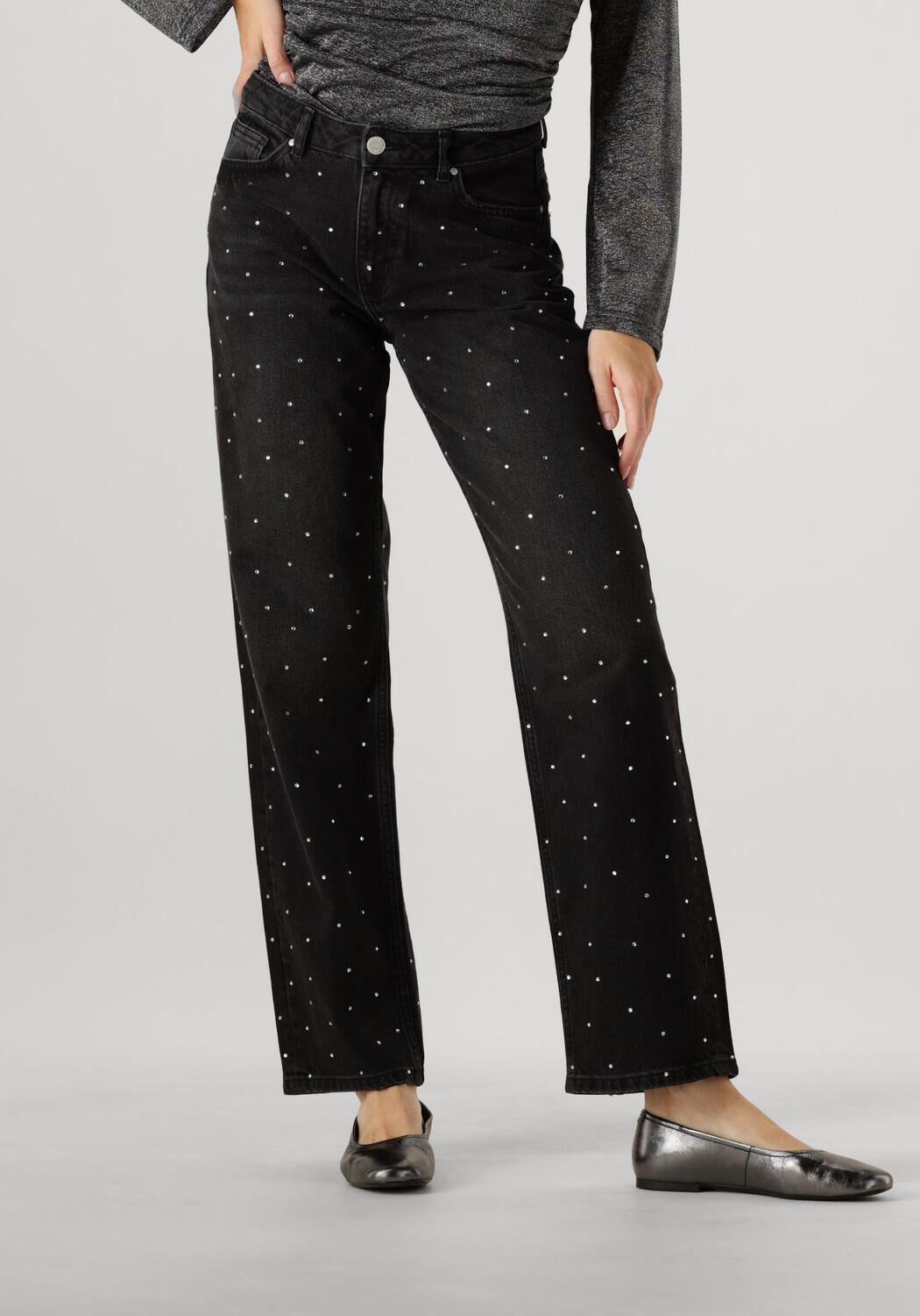 Envii Zwarte Straight Leg Jeans met Zilveren Details Black Dames