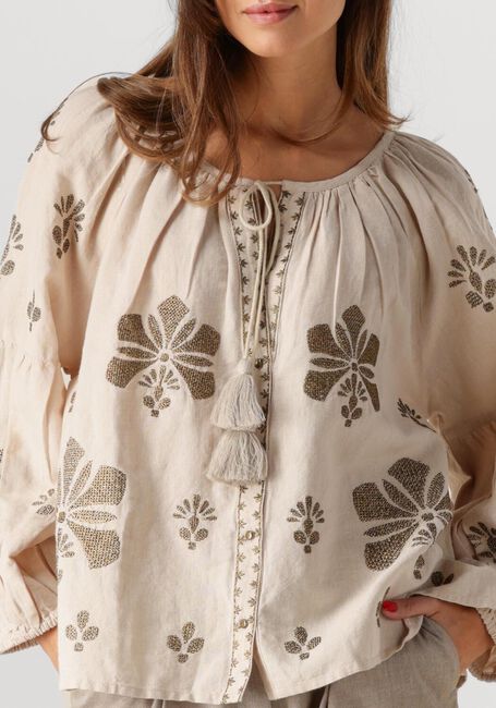 Beige SUMMUM Blouses LONGSLEEVE TOP LINEN HEAVY EMBROIDERY - large