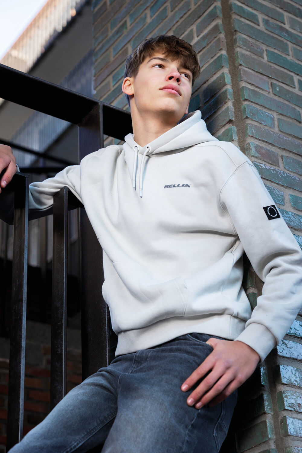 Beige RELLIX Sweater LOOSE FIT HOODIE BACKPRINT - large