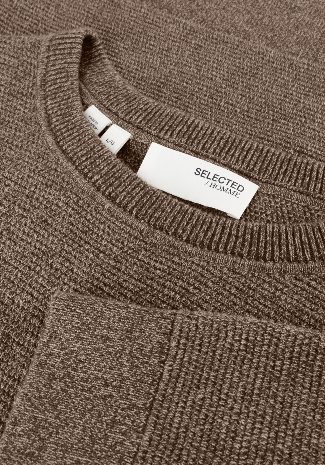 Bruine SELECTED MEN Trui SLHROSS LS KNIT STRUCTURE CREW NECK NOOS - large