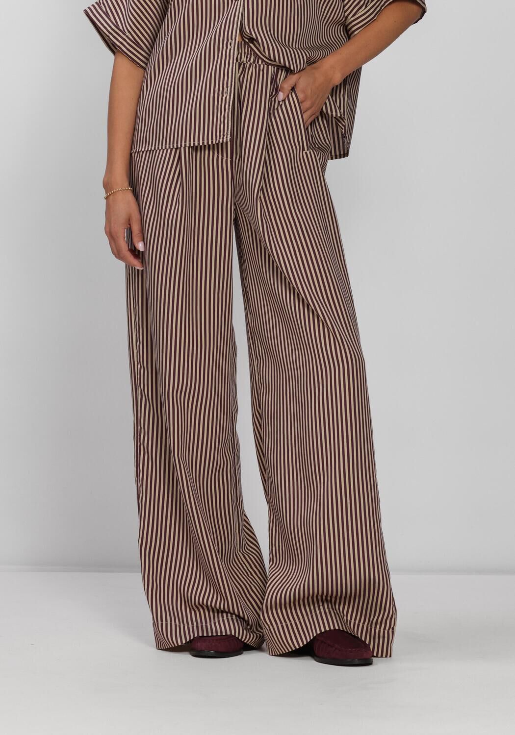 Beige BY-BAR Wijde broek CELIN STRIPE PANTS - large