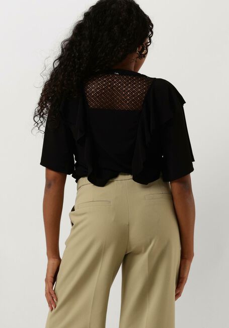 Zwarte SUMMUM T-shirt SHORT SLEEVE RUFFLE TOP CREPE JERSEY - large