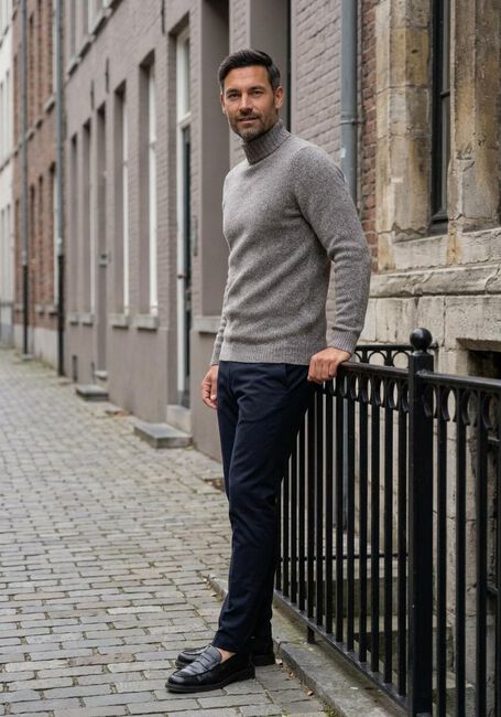 Grijze PROFUOMO Coltrui PULLOVER MOCK NECK BOILED WOOL - large