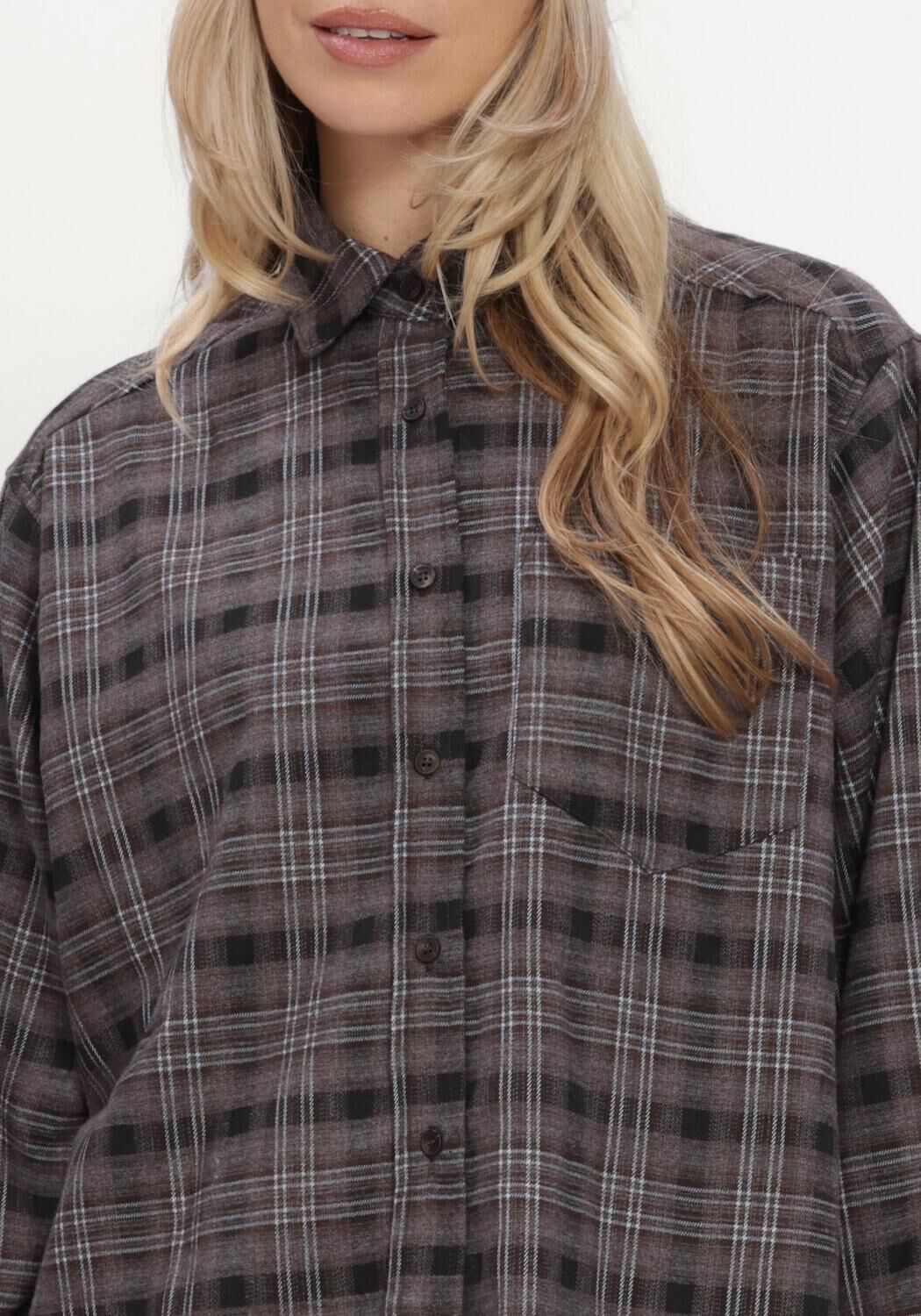 Grijze NEO NOIR Blouses DALMA FLANNEL CHECK SHIRT - large
