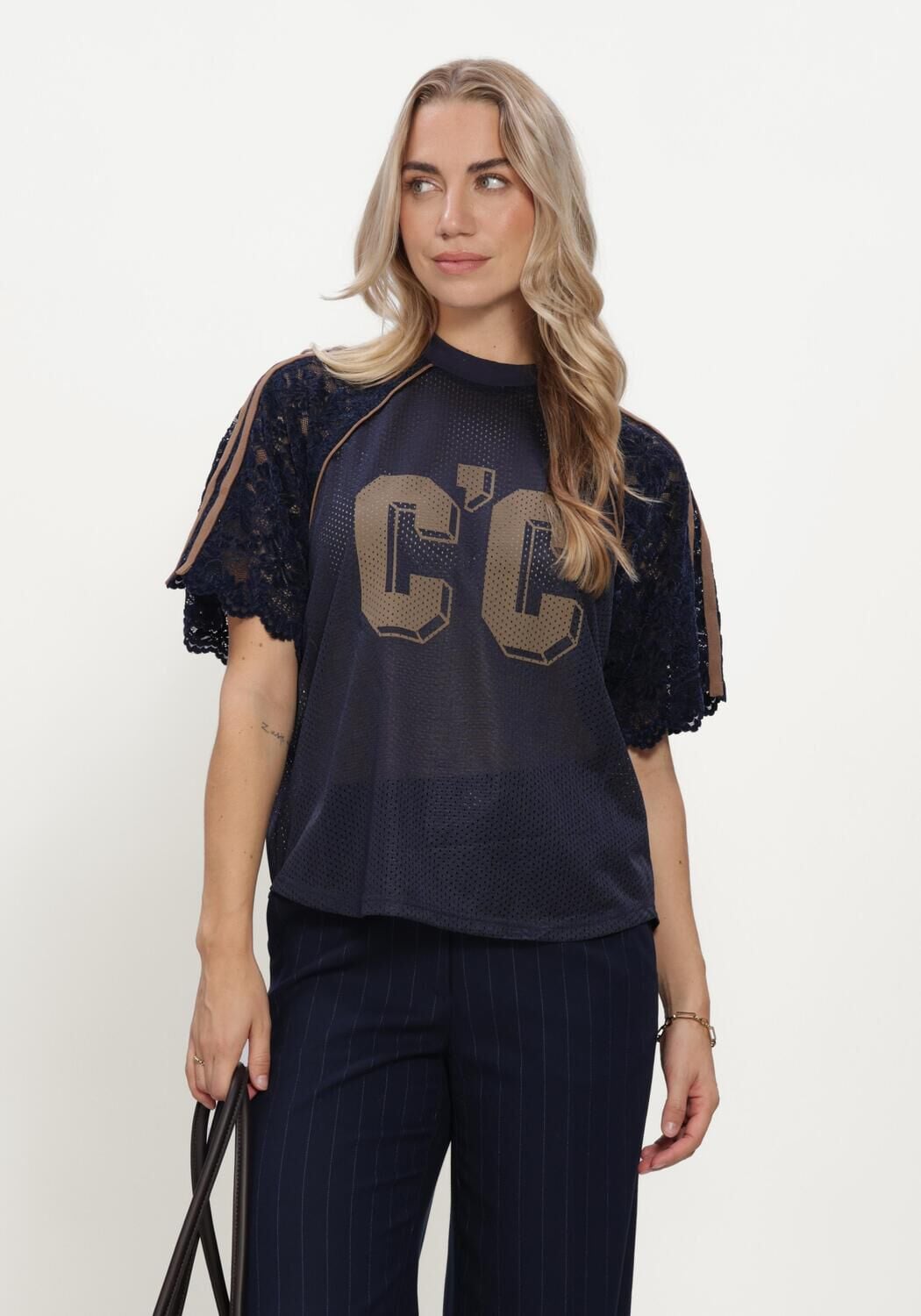 Donkerblauwe CO'COUTURE Sportshirts REENACC LOGO LACE TEE - large