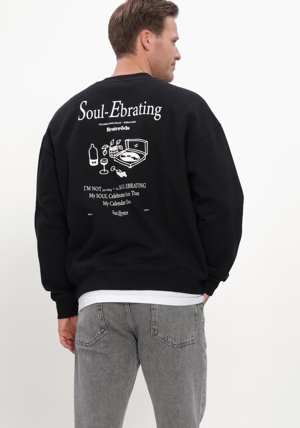 Zwarte RESTER&Ouml;DS Trui RTDRAKE CHESTPRINT CREW - large